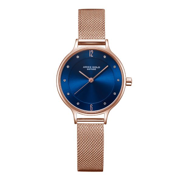 ARIES GOLD ENCHANT ROSE GOLD STAINLESS STEEL L 5033Z RG-BU MESH STRAP WOMEN'S WATCH